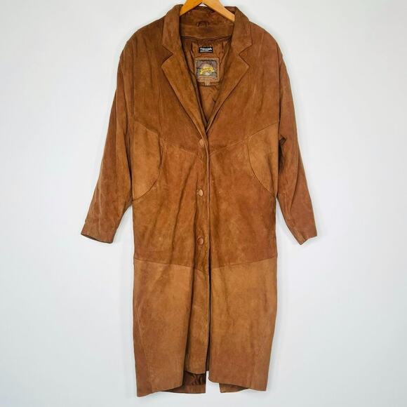 Adventure Bound Wilsons Suede Leather Insulated Mid Trench Coat Jacket Tan Men - Picture 1 of 16